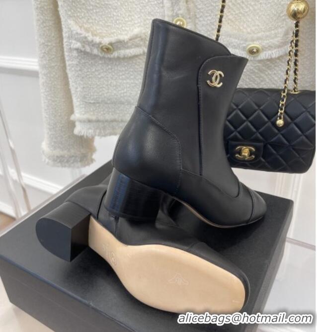 Elegant Chanel Lambskin Heel Ankle Boots Black 090727