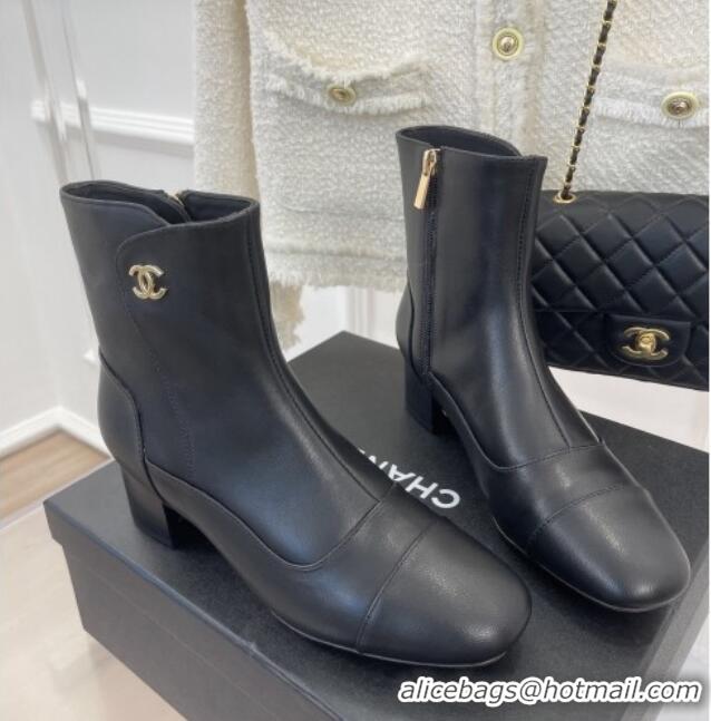 Elegant Chanel Lambskin Heel Ankle Boots Black 090727