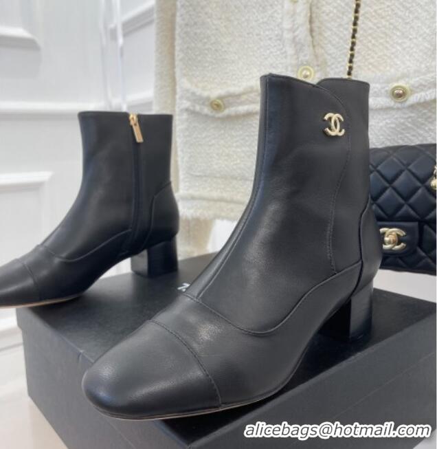 Elegant Chanel Lambskin Heel Ankle Boots Black 090727