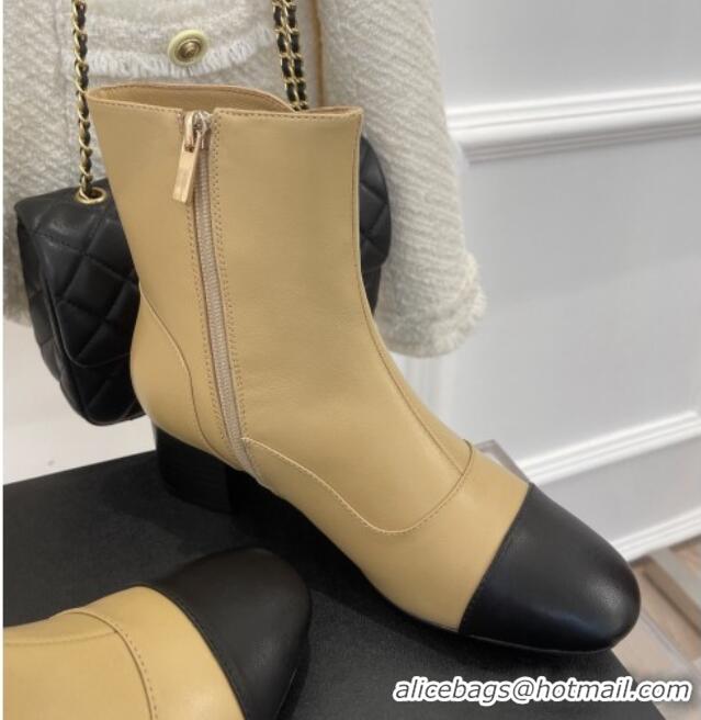 Discount Chanel Lambskin Heel Ankle Boots Beige 090728