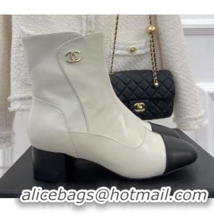 Top Quality Chanel Lambskin Heel Ankle Boots White 090729