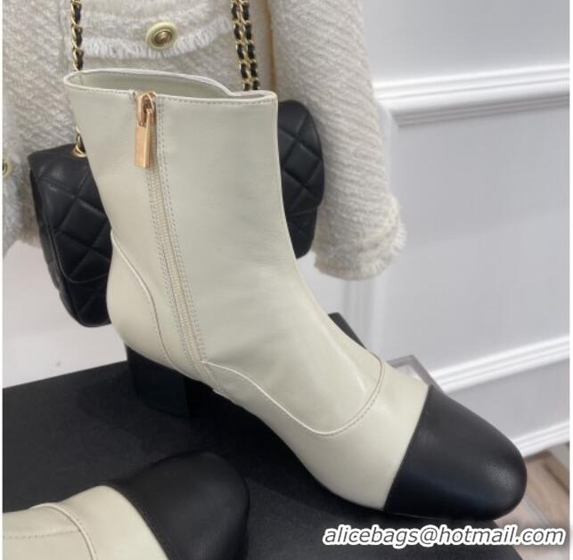 Top Quality Chanel Lambskin Heel Ankle Boots White 090729