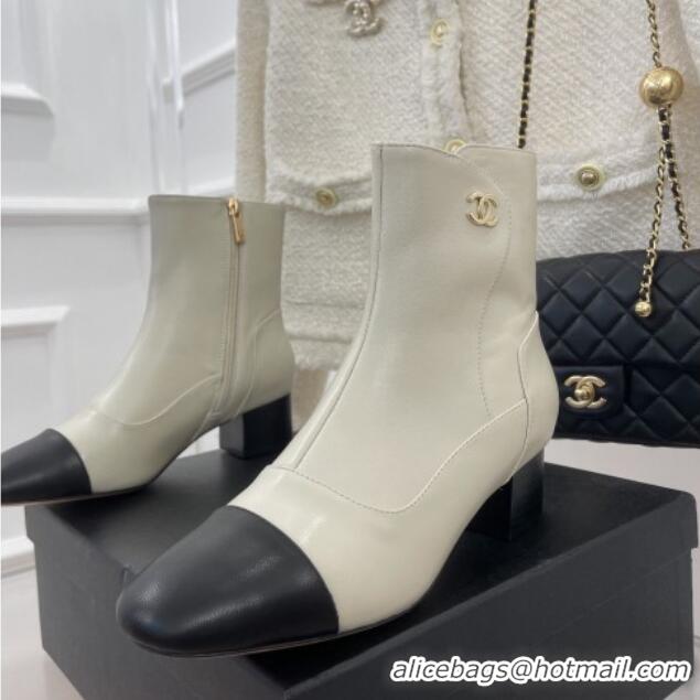 Top Quality Chanel Lambskin Heel Ankle Boots White 090729