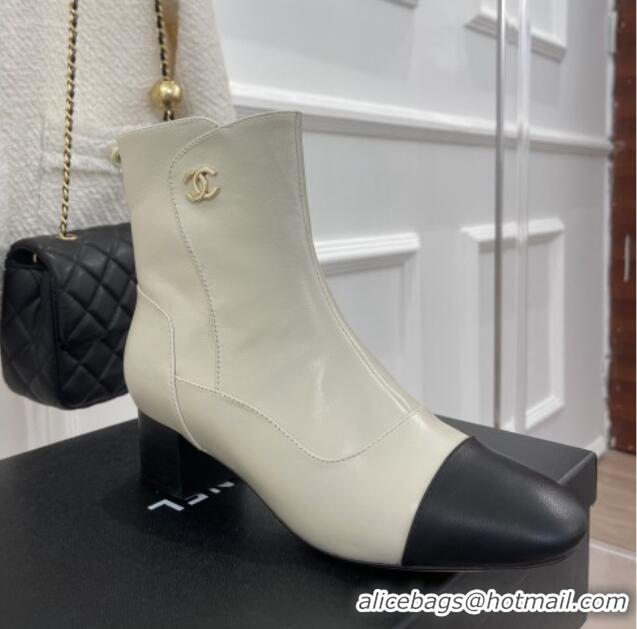 Top Quality Chanel Lambskin Heel Ankle Boots White 090729