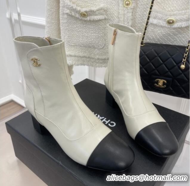 Top Quality Chanel Lambskin Heel Ankle Boots White 090729