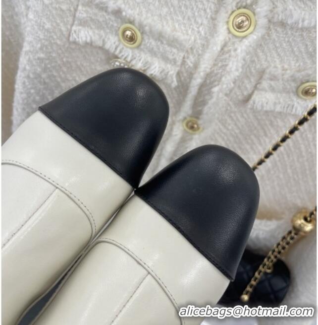 Top Quality Chanel Lambskin Heel Ankle Boots White 090729