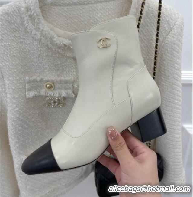 Top Quality Chanel Lambskin Heel Ankle Boots White 090729