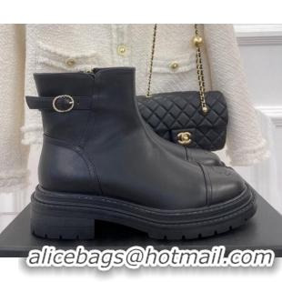 Most Popular Chanel Lambskin Ankle Boots with Buckle Black 090730