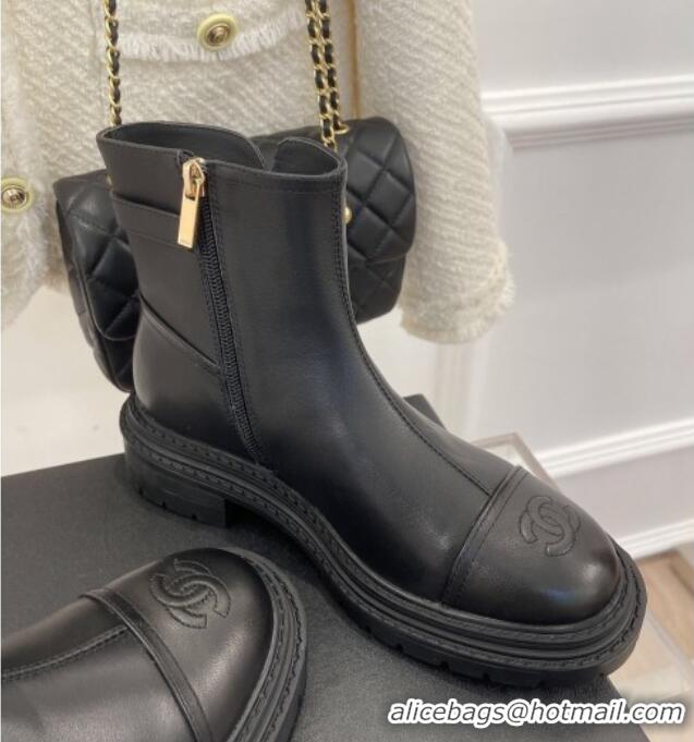 Most Popular Chanel Lambskin Ankle Boots with Buckle Black 090730