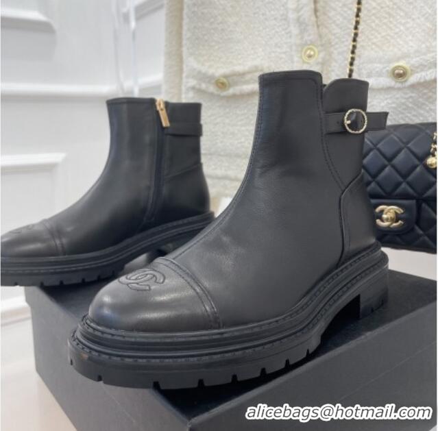 Most Popular Chanel Lambskin Ankle Boots with Buckle Black 090730