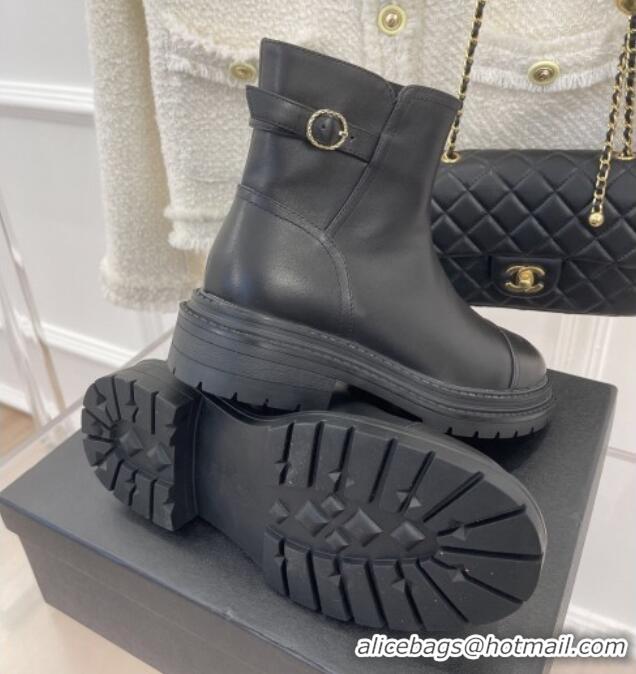 Most Popular Chanel Lambskin Ankle Boots with Buckle Black 090730