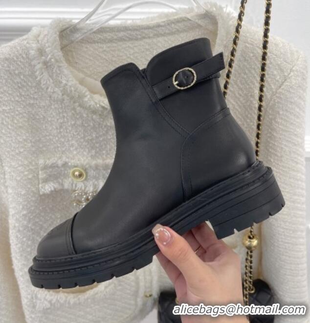 Most Popular Chanel Lambskin Ankle Boots with Buckle Black 090730