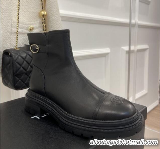 Most Popular Chanel Lambskin Ankle Boots with Buckle Black 090730