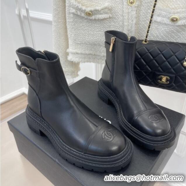 Most Popular Chanel Lambskin Ankle Boots with Buckle Black 090730