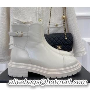 Affordable Price Chanel Lambskin Ankle Boots with Buckle White 090732