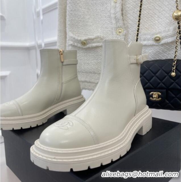 Affordable Price Chanel Lambskin Ankle Boots with Buckle White 090732