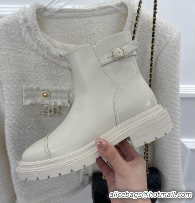 Affordable Price Chanel Lambskin Ankle Boots with Buckle White 090732