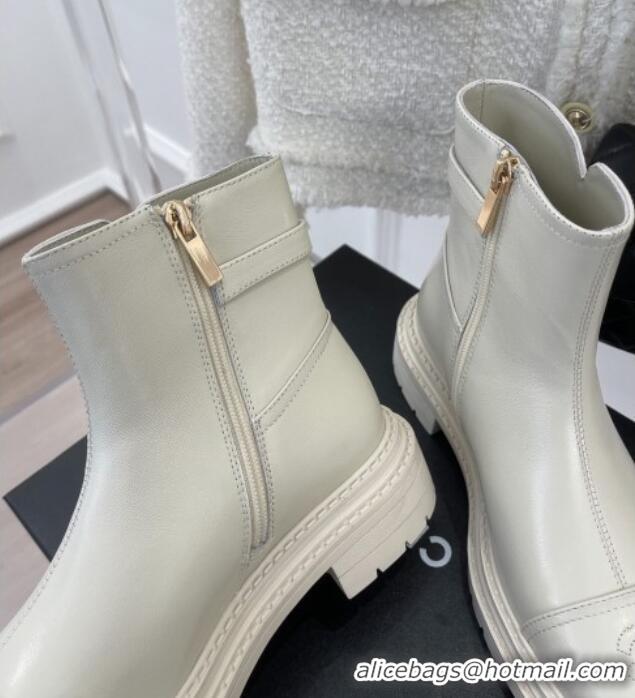 Affordable Price Chanel Lambskin Ankle Boots with Buckle White 090732