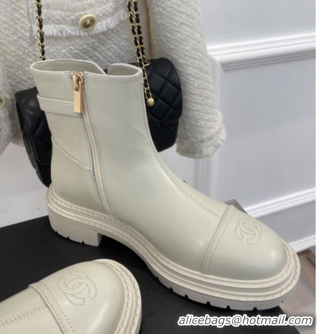 Affordable Price Chanel Lambskin Ankle Boots with Buckle White 090732