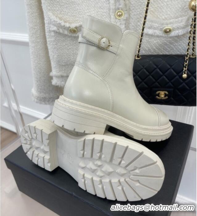 Affordable Price Chanel Lambskin Ankle Boots with Buckle White 090732