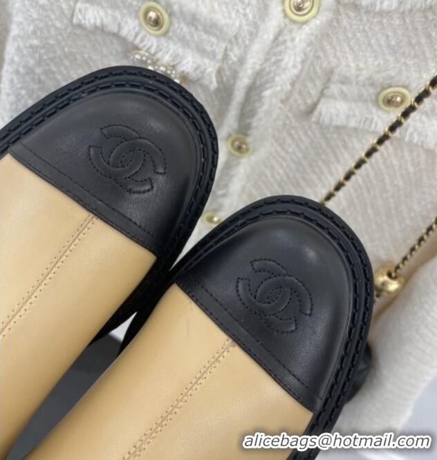 Durable Chanel Lambskin Ankle Boots with Buckle Beige 090731