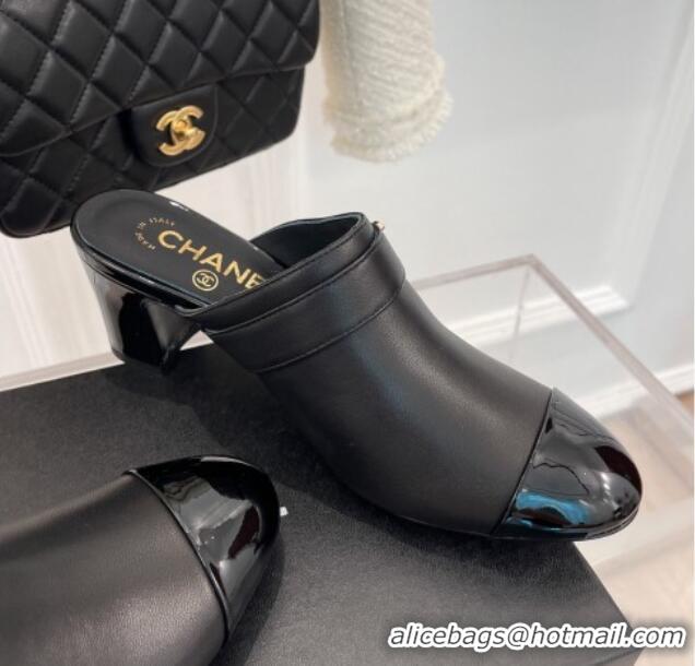 Perfect Chanel Lambskin Heel Mules Black 090736