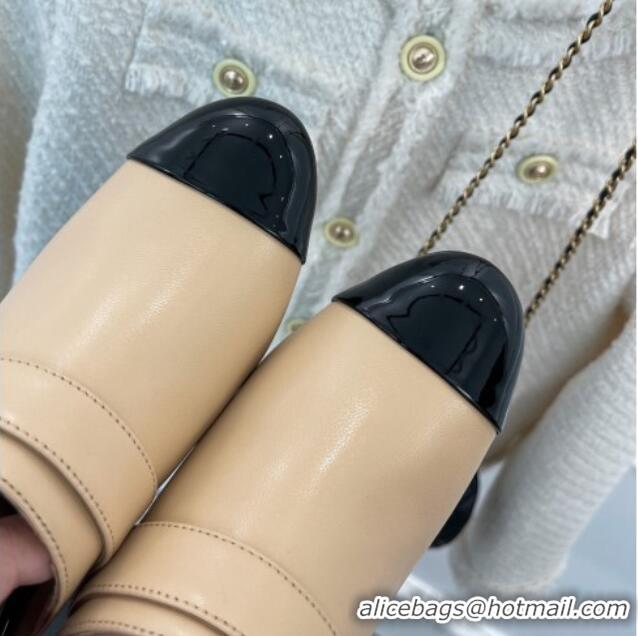 Good Quality Chanel Lambskin Heel Mules Beige 090737