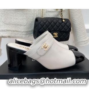 Good Product Chanel Lambskin Heel Mules White 090738