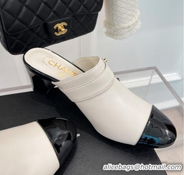 Good Product Chanel Lambskin Heel Mules White 090738