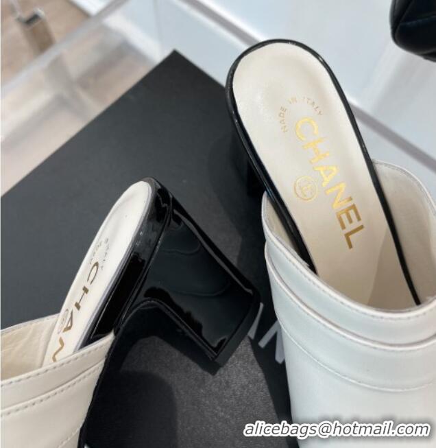 Good Product Chanel Lambskin Heel Mules White 090738