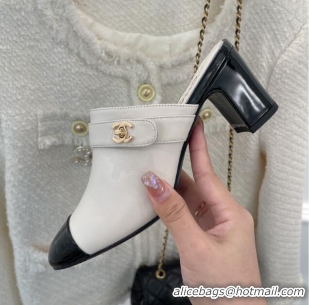 Good Product Chanel Lambskin Heel Mules White 090738