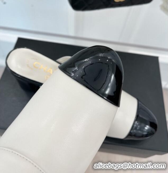 Good Product Chanel Lambskin Heel Mules White 090738