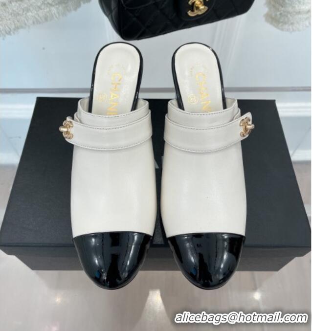 Good Product Chanel Lambskin Heel Mules White 090738