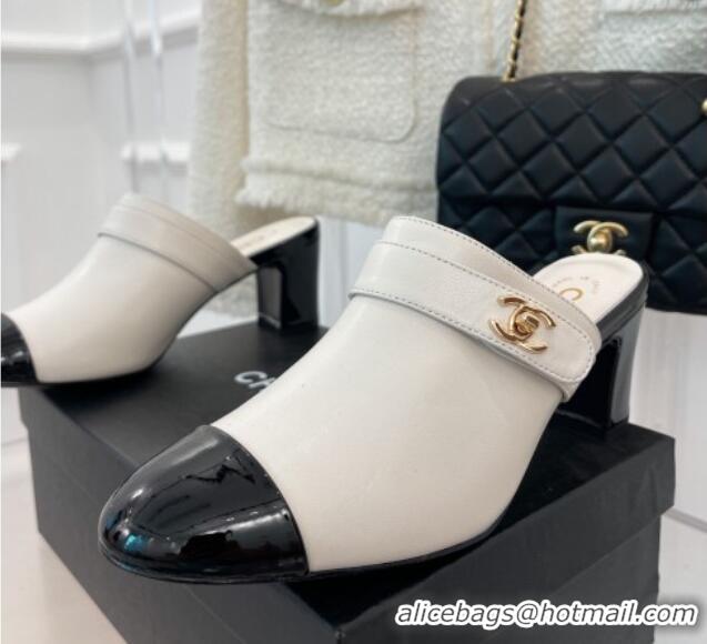 Good Product Chanel Lambskin Heel Mules White 090738