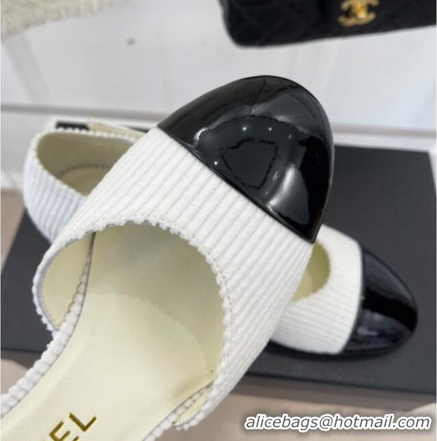 Duplicate Chanel Corduroy Mary Janes Pumps 5cm with Pearl Charm White 090739