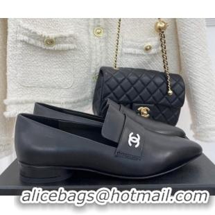 AAAAA Chanel Calfskin Pointed Loafers 2.5cm Black 090801