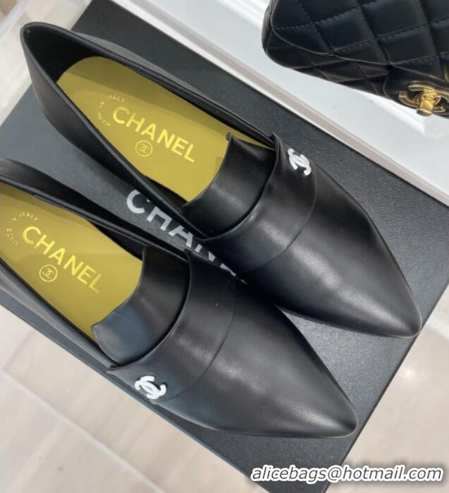 AAAAA Chanel Calfskin Pointed Loafers 2.5cm Black 090801