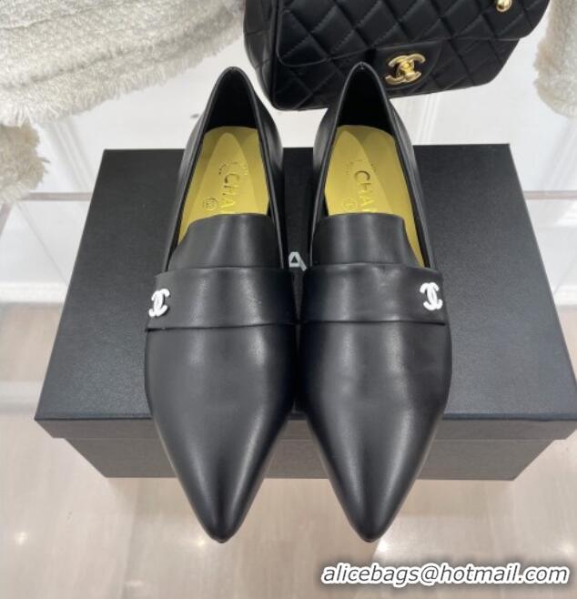 AAAAA Chanel Calfskin Pointed Loafers 2.5cm Black 090801