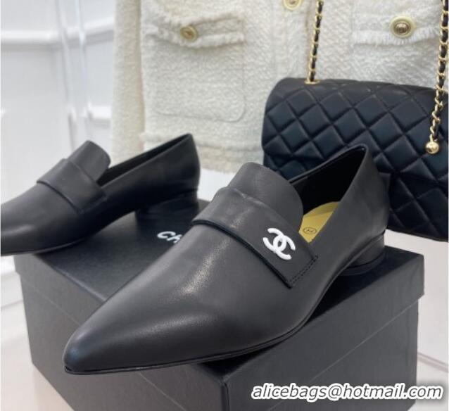 AAAAA Chanel Calfskin Pointed Loafers 2.5cm Black 090801