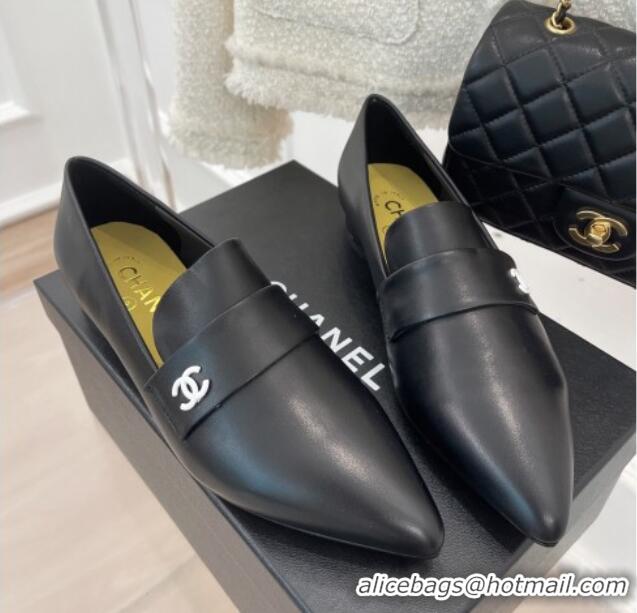 AAAAA Chanel Calfskin Pointed Loafers 2.5cm Black 090801