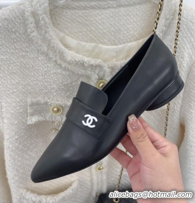 AAAAA Chanel Calfskin Pointed Loafers 2.5cm Black 090801