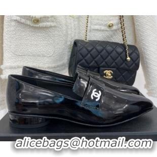 Top Quality Chanel Patent Leather Pointed Loafers 2.5cm Black 090802