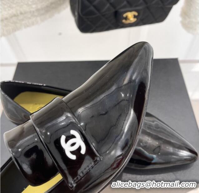 Top Quality Chanel Patent Leather Pointed Loafers 2.5cm Black 090802