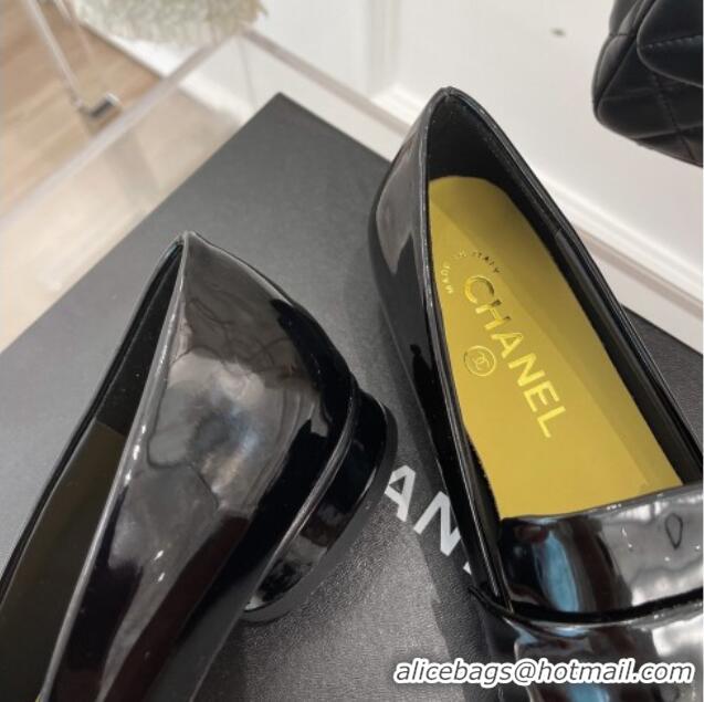 Top Quality Chanel Patent Leather Pointed Loafers 2.5cm Black 090802