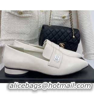 Super Quality Chanel Calfskin Pointed Loafers 2.5cm White 090803