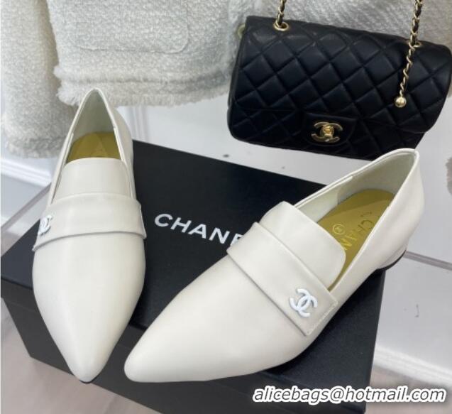 Super Quality Chanel Calfskin Pointed Loafers 2.5cm White 090803