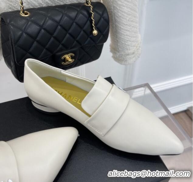 Super Quality Chanel Calfskin Pointed Loafers 2.5cm White 090803