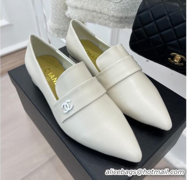 Super Quality Chanel Calfskin Pointed Loafers 2.5cm White 090803