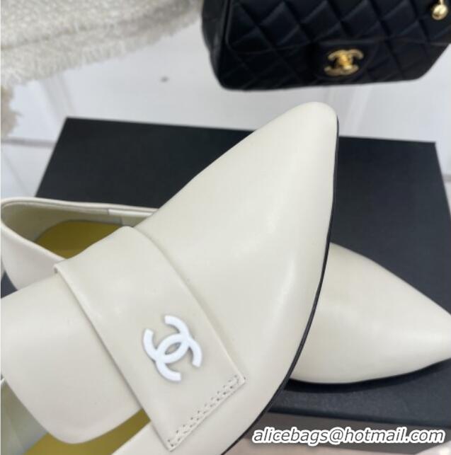 Super Quality Chanel Calfskin Pointed Loafers 2.5cm White 090803