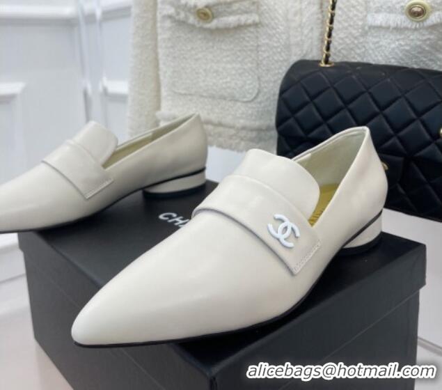 Super Quality Chanel Calfskin Pointed Loafers 2.5cm White 090803